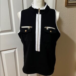 Boston Proper Black and White Zip-Front Tank Top